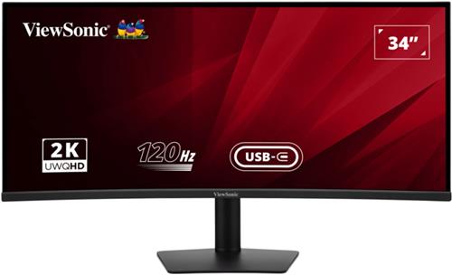 ViewSonic VA3420C - 34 UWQHD - 3440x1440 - Gebogen 1900R - IPS - 120Hz - 1ms - USB-C 100W - 2x HDMI - 1x DisplayPort - Zwart