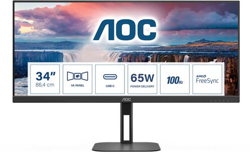 AOC V5 U34V5C - QHD Ultrawide Monitor - USB-C - 65W - 100hz - 34 inch