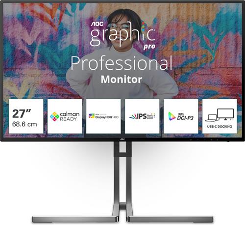 AOC U27U3CV - 4K Creative Monitor - Grafisch Design - Calman Ready - USB-C Dock - 27 inch
