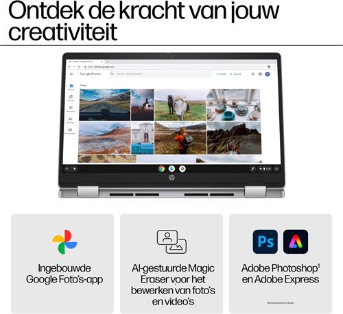 HP Chromebook x360 14b-cd0635nd Intel® Core i3 i3-N305 35,6 cm (14") Touchscreen Full HD 8 GB LPDDR5-SDRAM 256 GB eUFS Wi-Fi 6 (802.11ax) ChromeOS Zilver