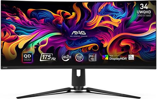MSI MAG 341CQP QD-OLED - Curved UWQHD Gaming Monitor - 175hz - 34 inch - USB-C