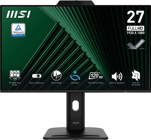 MSI PRO MP272PMG - Full HD IPS Monitor - 120Hz - 27 inch - Webcam - 4 Way Adjustable - Speakers