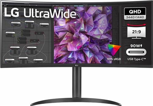 LG 34WQ75C-B - QHD IPS Curved Ultrawide Monitor - USB-C 90w - RJ45 - KVM Switch - 34 Inch