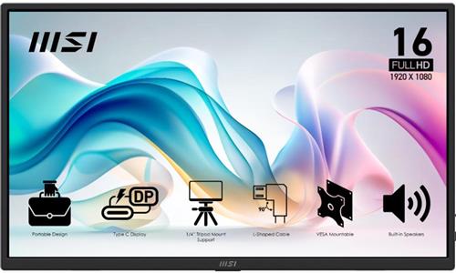 MSI PRO MP165 E6 - Portable USB-C Monitor - Full HD - 15.6 inch - Speakers