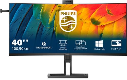 Philips 40B1U6903CH 6000 Series - LED-monitor - gebogen - USB - 39.7" - 5120 x 2160 WUHD @ 75 Hz - IPS - 300 cdm² - 1000:1 - HDR10 - 4 ms - Thunderbolt 4, 2xHDMI, DisplayPort - luidsprekers - textuurzwart