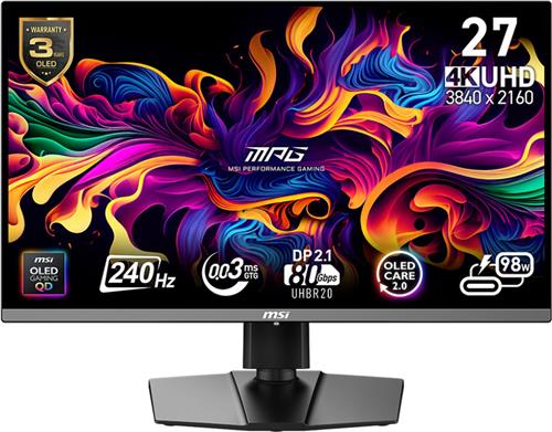 MSI MPG 272URX QD-OLED - 4K UHD Gaming Monitor - 240Hz - 27 Inch - USB-C PD 98W - DisplayPort 2.1