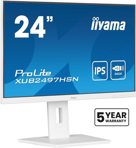 iiyama ProLite XUB2497HSN-W2 - LED-monitor 24" - 1920 x 1080 Full HD - IPS - 300 cd/m² - 1300:1 - Met USB-C dock en RJ45 (LAN) - Wit