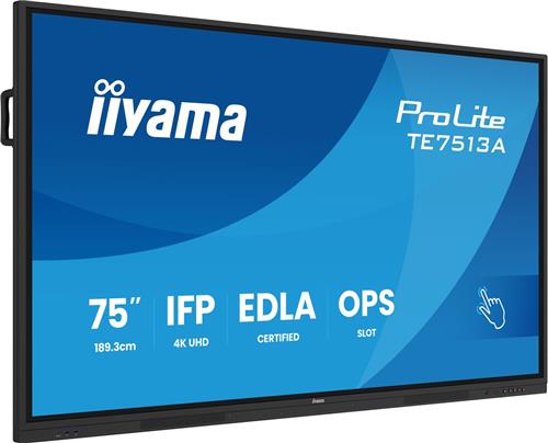 iiyama TE7513A-B1AG beeldkrant Interactief flatscreen 190,5 cm (75") Wifi 450 cd/m² 4K Ultra HD Zwart Touchscreen Type processor Android 18/7