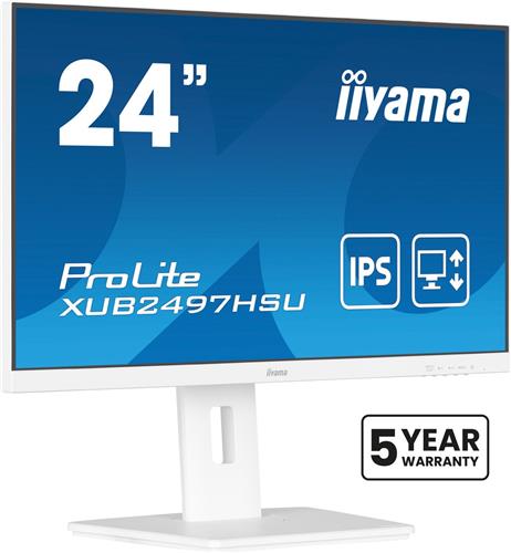 iiyama ProLite XUB2497HSU-W2 - LED-monitor 24" - 1920 x 1080 Full HD @100Hz - IPS - 300 cd/m² - 1300:1 - Met USB-hub en 150mm in hoogte verstelbare voet - Wit